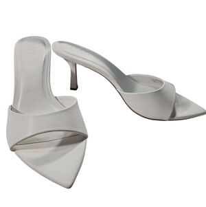 INC Basaaria White Leather Heeled Mules Pointed Toe Sandals Size 7